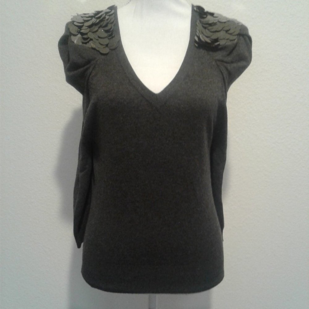 Alberto Makali Paillette Shoulder V-Neck Sweater